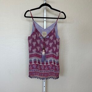 NWT med Chaser Tassel & Pom Pom Cami Chiffon
